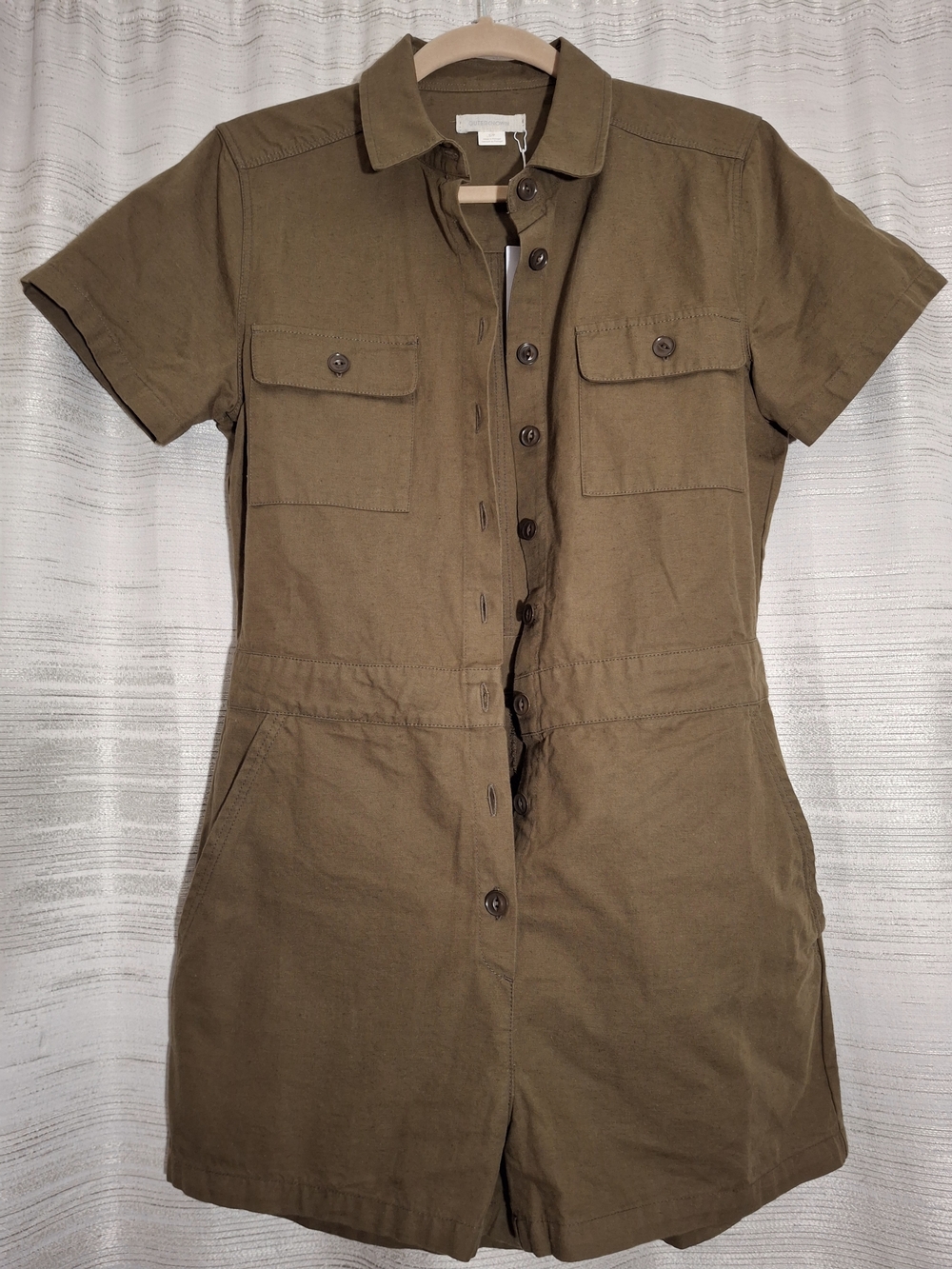 Outerknown Olive Short-Sleeve Utility Romper